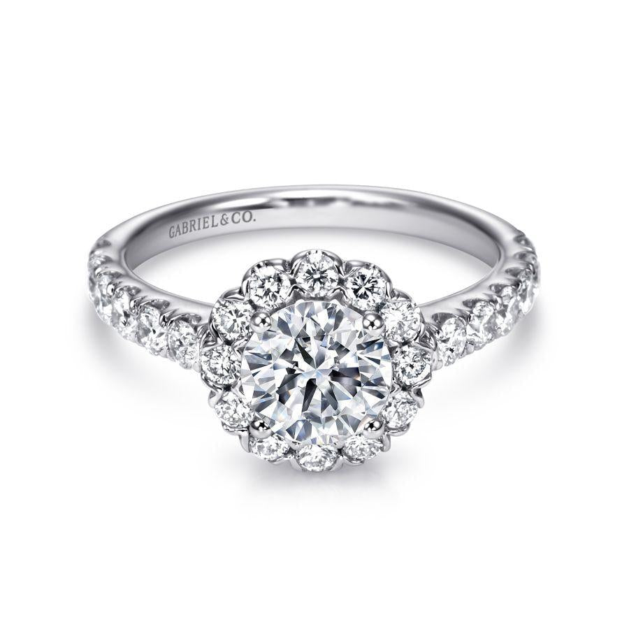 14k white gold round halo diamond engagement ring