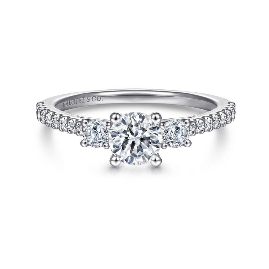 14k white gold round three stone diamond engagement ring