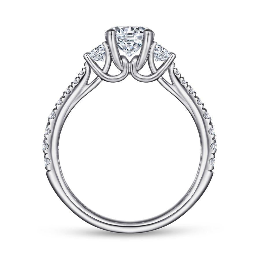 14k white gold round three stone diamond engagement ring