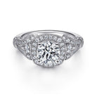 vintage inspired 14k white gold cushion halo round diamond engagement ring