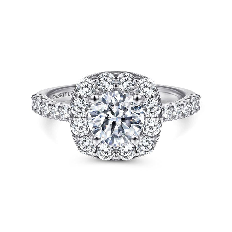 14k white gold cushion halo round diamond engagement ring