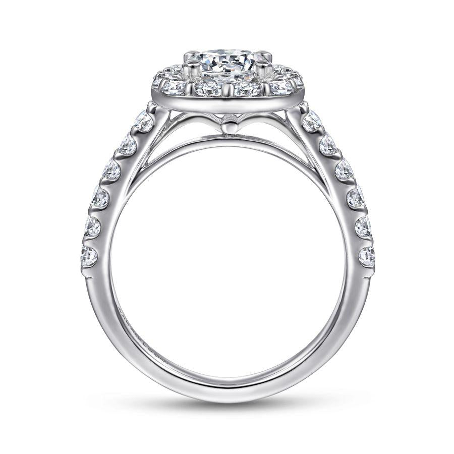 14k white gold cushion halo round diamond engagement ring