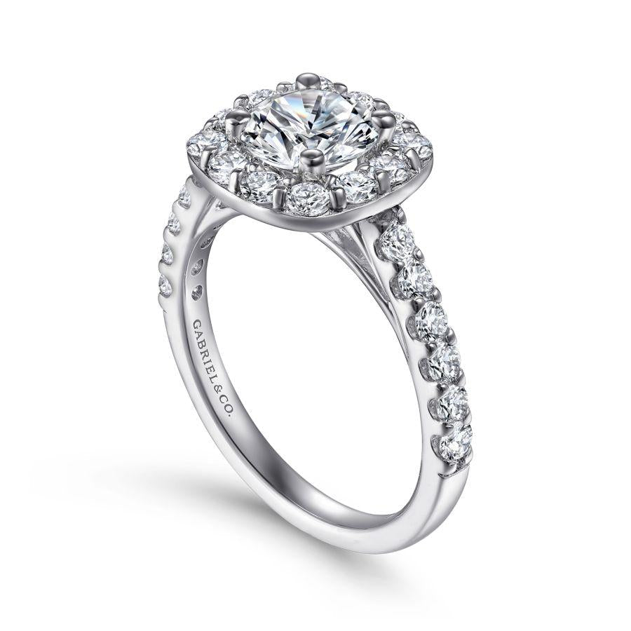 14k white gold cushion halo round diamond engagement ring