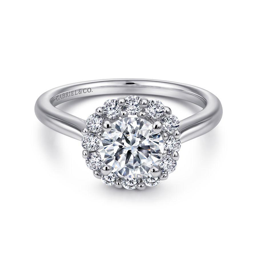 14k white gold round halo diamond engagement ring