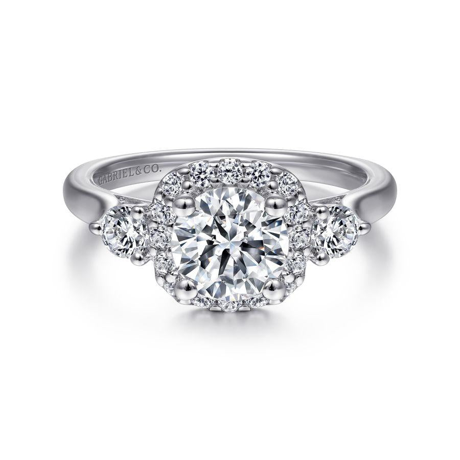 14k white gold cushion halo round diamond engagement ring