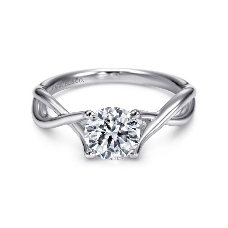 14k white gold round twisted diamond engagement ring