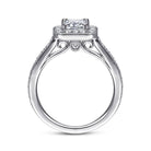 vintage inspired 14k white gold emerald halo diamond engagement ring