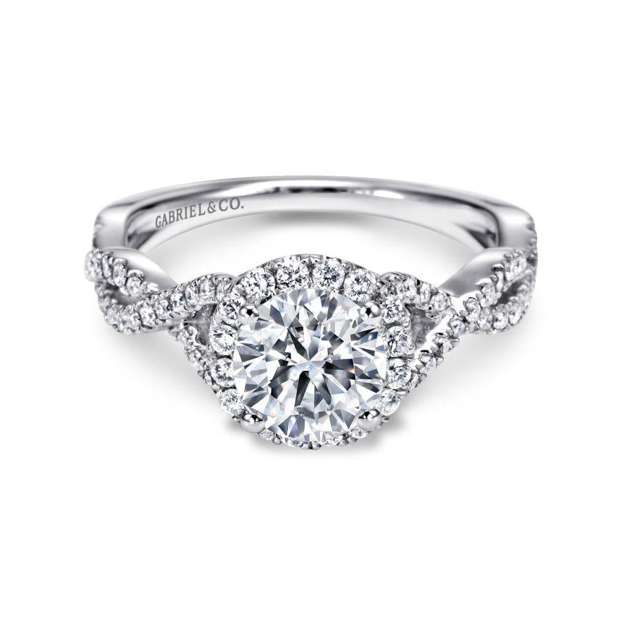 14k white gold round halo diamond engagement ring