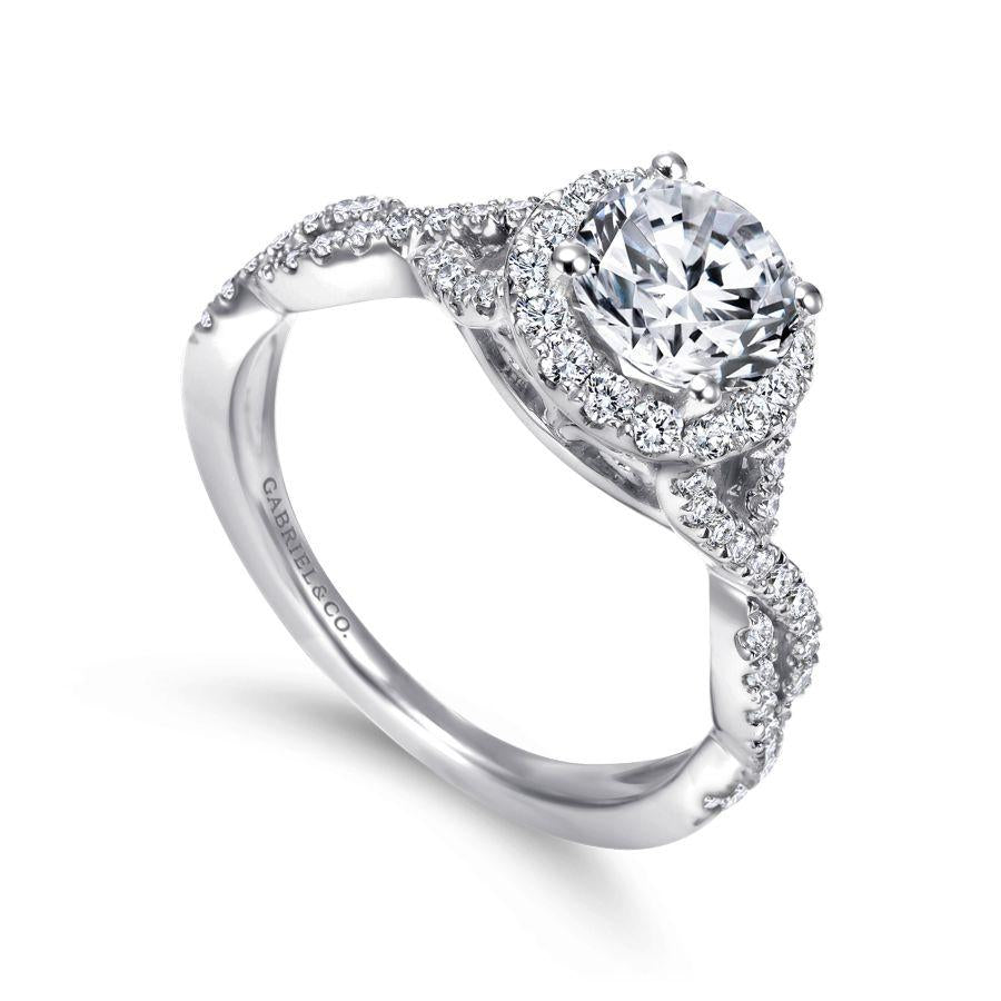 14k white gold round halo diamond engagement ring