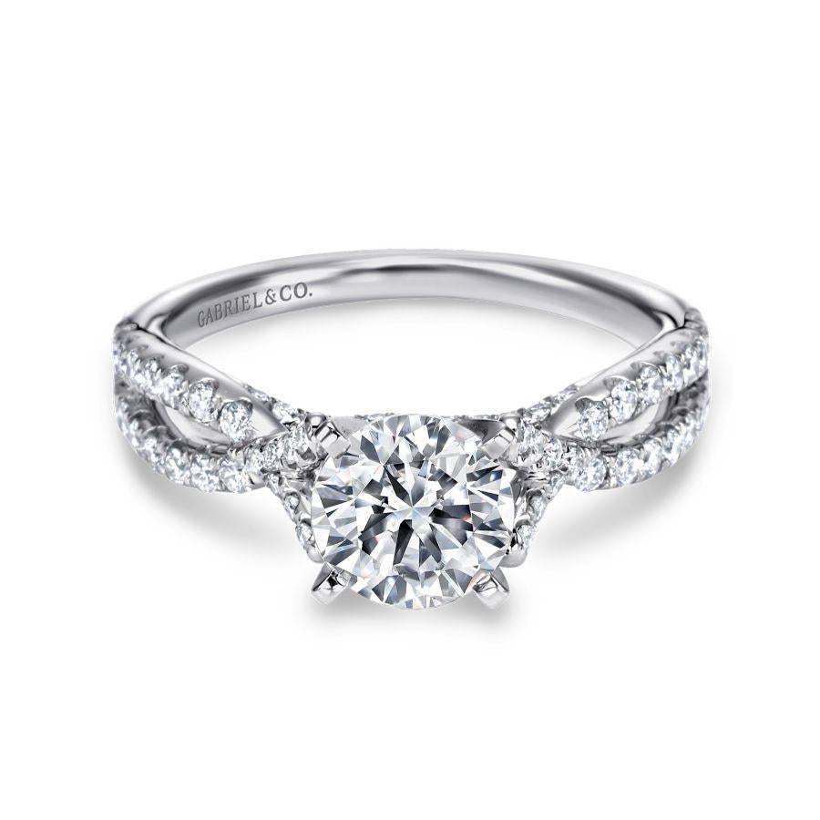 14k white gold round twisted diamond engagement ring