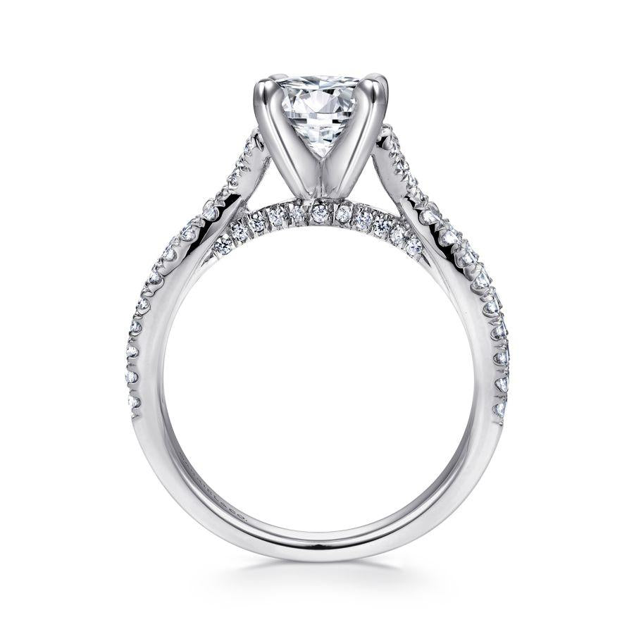 14k white gold round twisted diamond engagement ring
