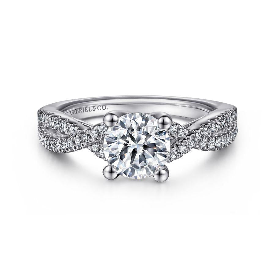 14k white gold round twisted diamond engagement ring