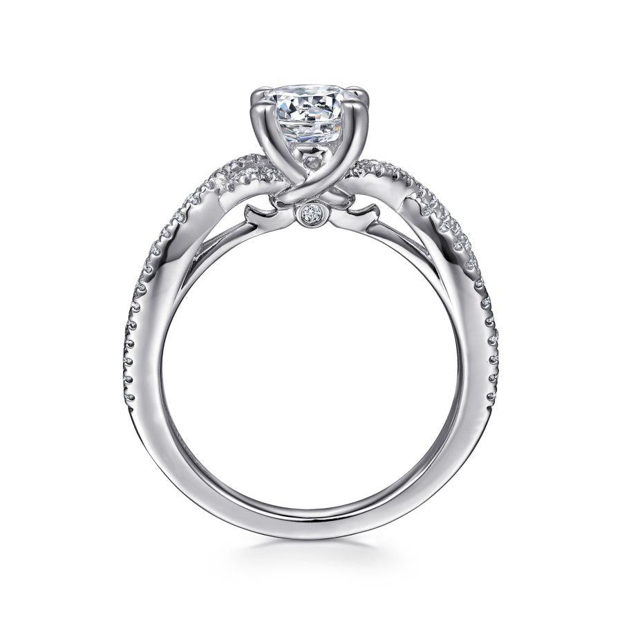 14k white gold round twisted diamond engagement ring