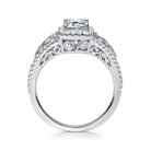 vintage inspired 14k white gold emerald halo diamond engagement ring