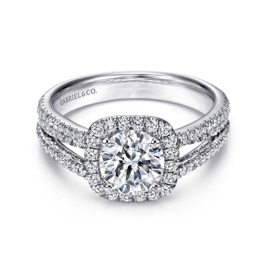 14k white gold round halo diamond engagement ring