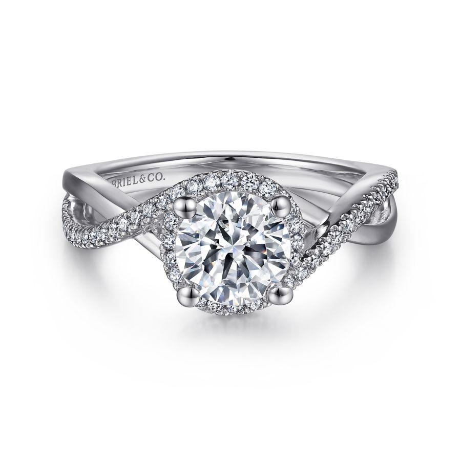 14k white gold round halo diamond engagement ring
