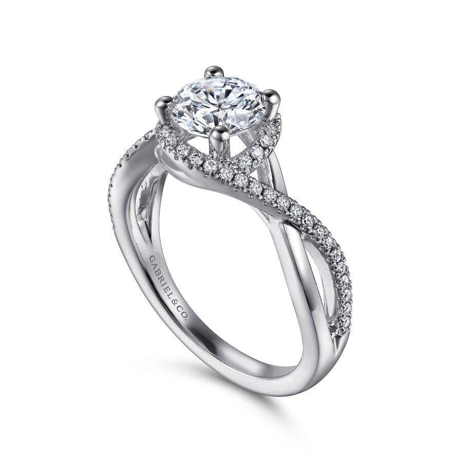 14k white gold round halo diamond engagement ring