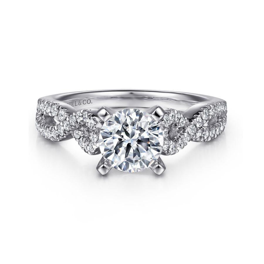 14k white gold round twisted diamond engagement ring