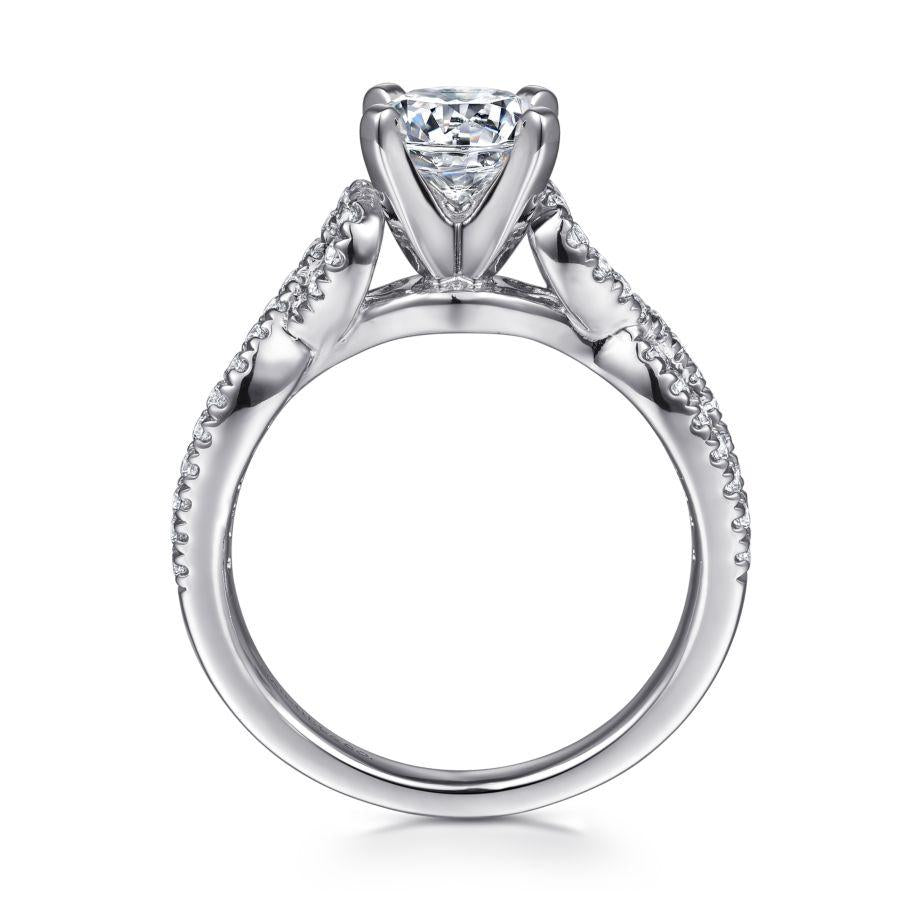 14k white gold round twisted diamond engagement ring