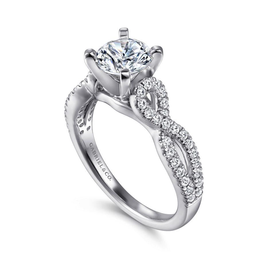 14k white gold round twisted diamond engagement ring