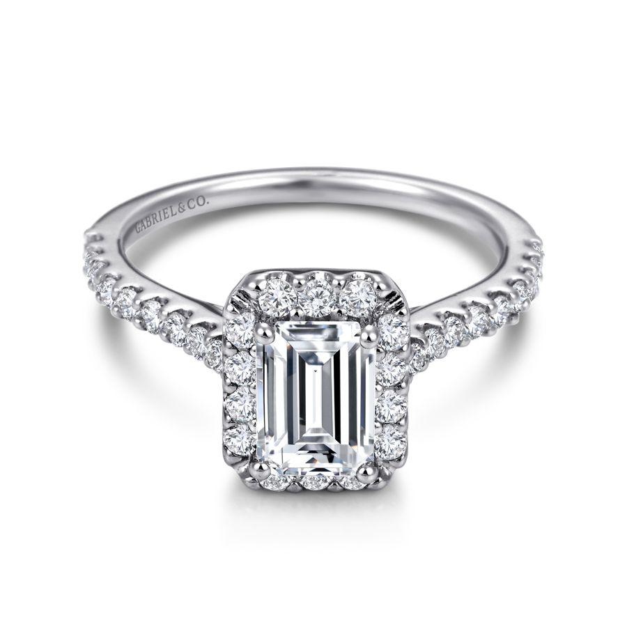 14k white gold emerald halo diamond engagement ring