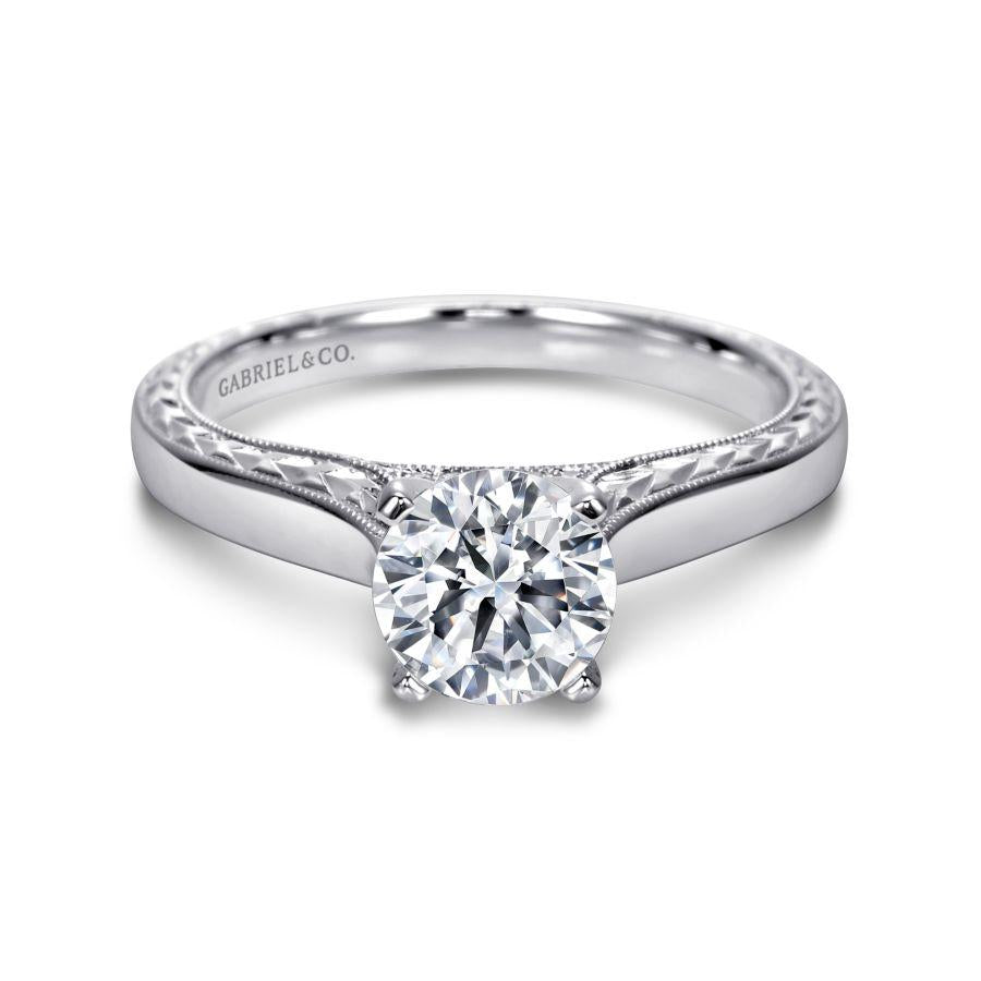 vintage inspired 14k white gold round diamond engagement ring