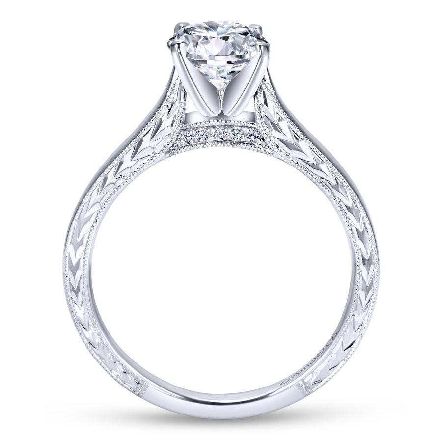 vintage inspired 14k white gold round diamond engagement ring
