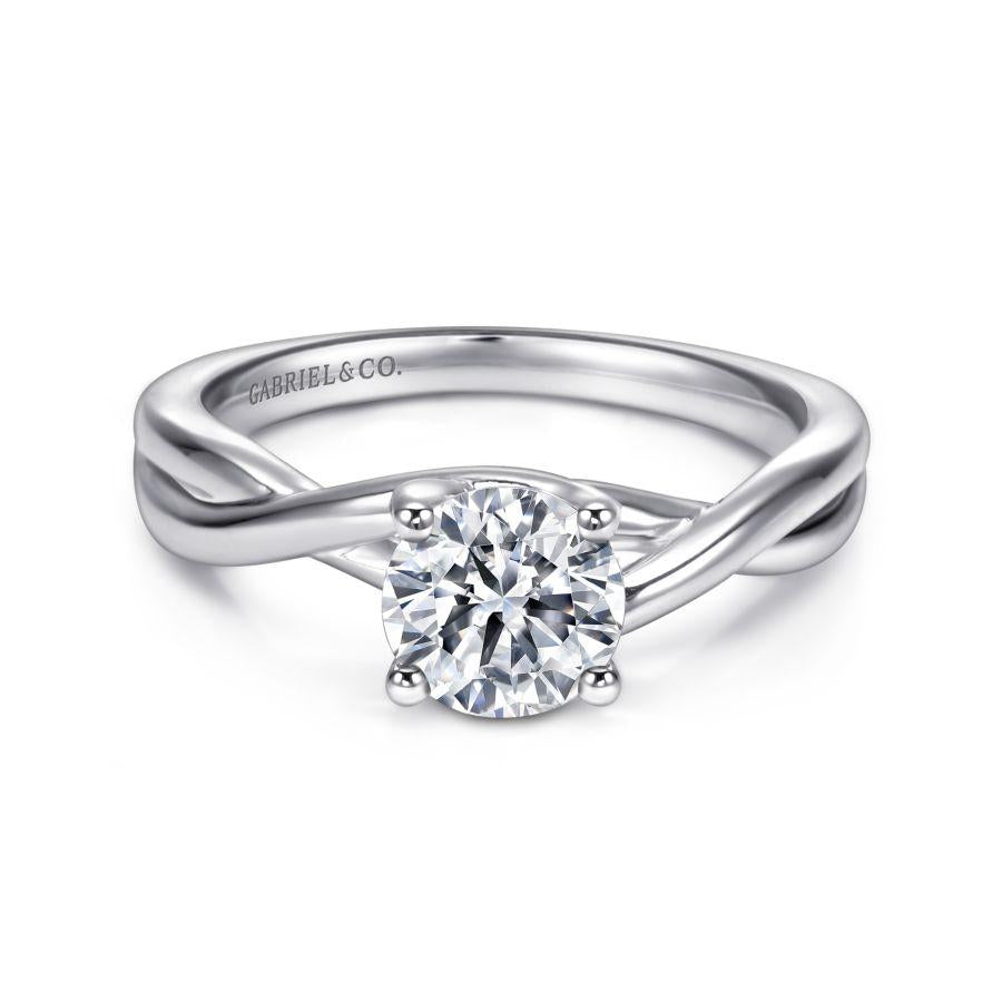 14k white gold round twisted diamond engagement ring