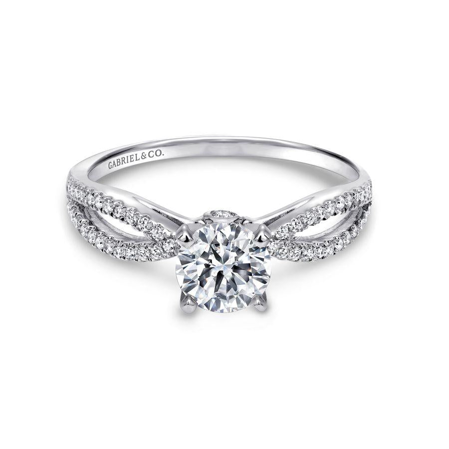 14k white gold round split shank diamond engagement ring
