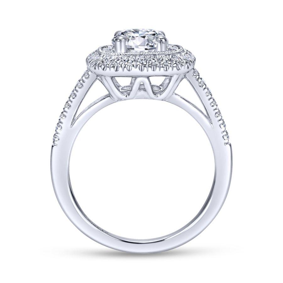 vintage inspired 14k white gold round double halo diamond engagement ring