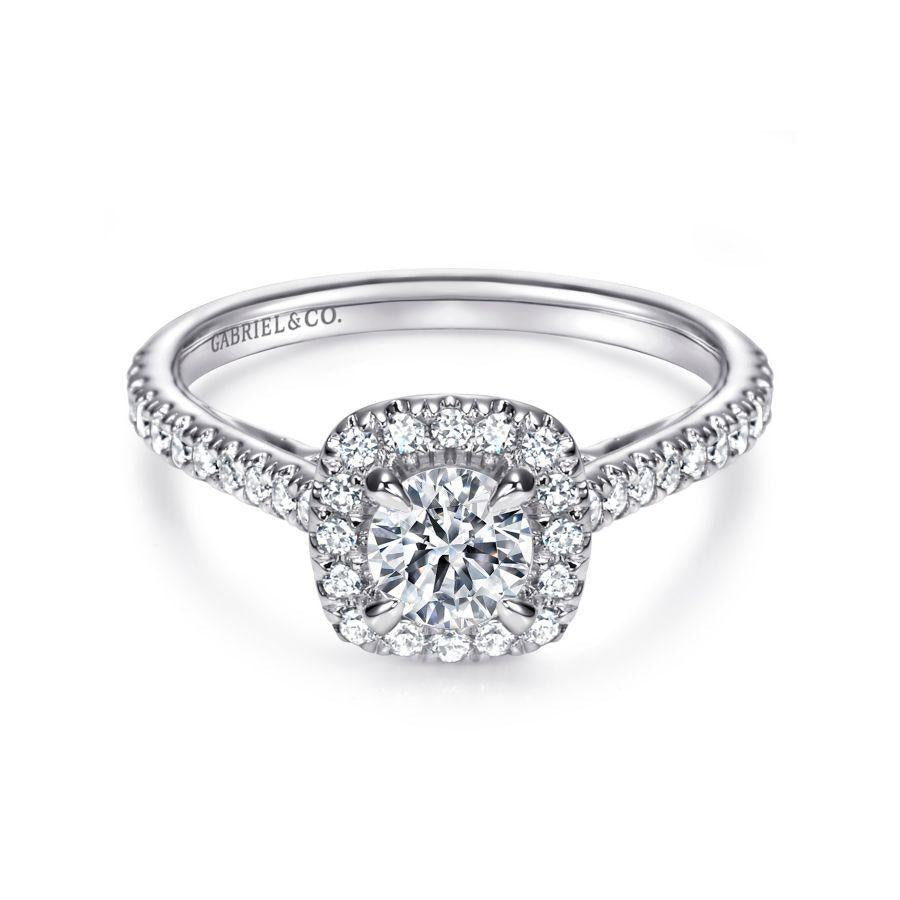 14k white gold round halo diamond engagement ring