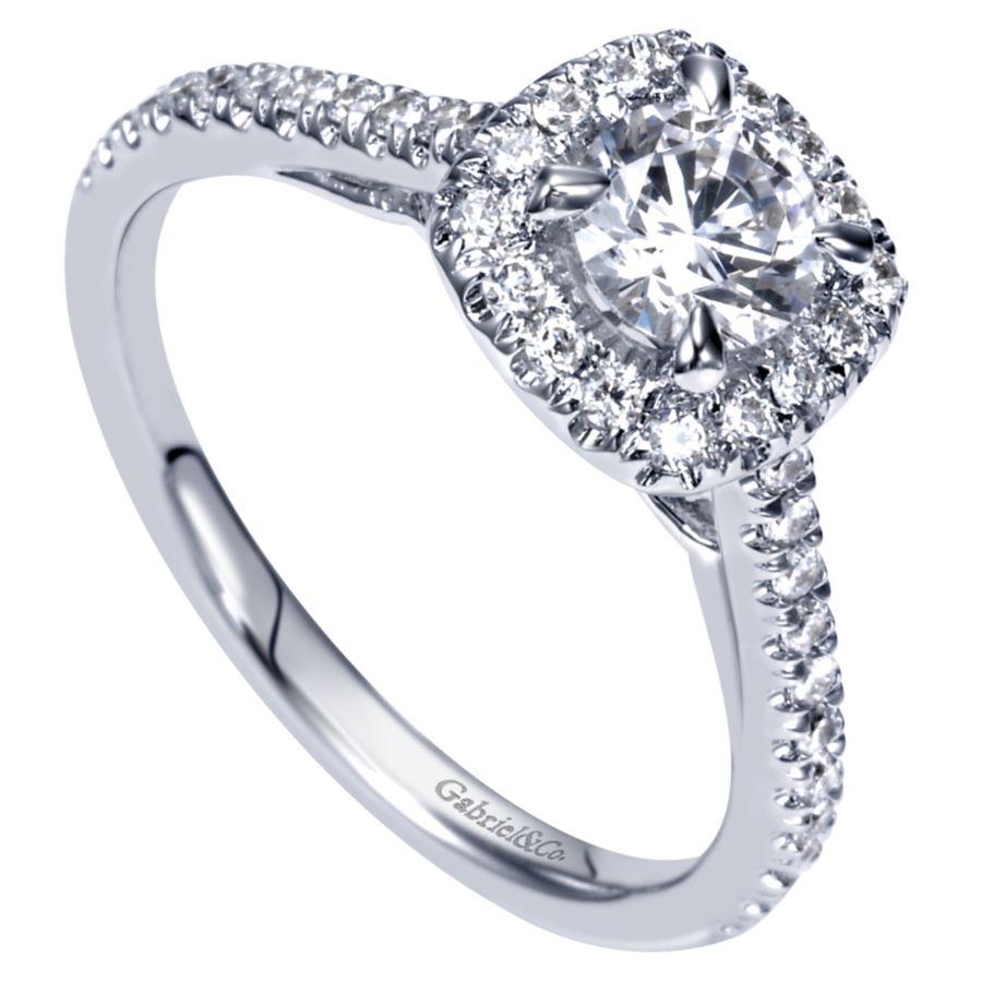 14k white gold round halo diamond engagement ring