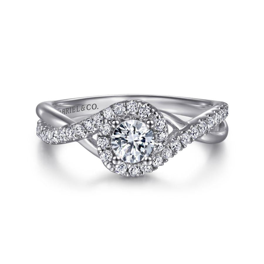 14k white gold round halo diamond engagement ring