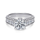 vintage inspired 14k white gold round wide band diamond engagement ring