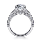 vintage inspired 14k white gold round wide band diamond engagement ring