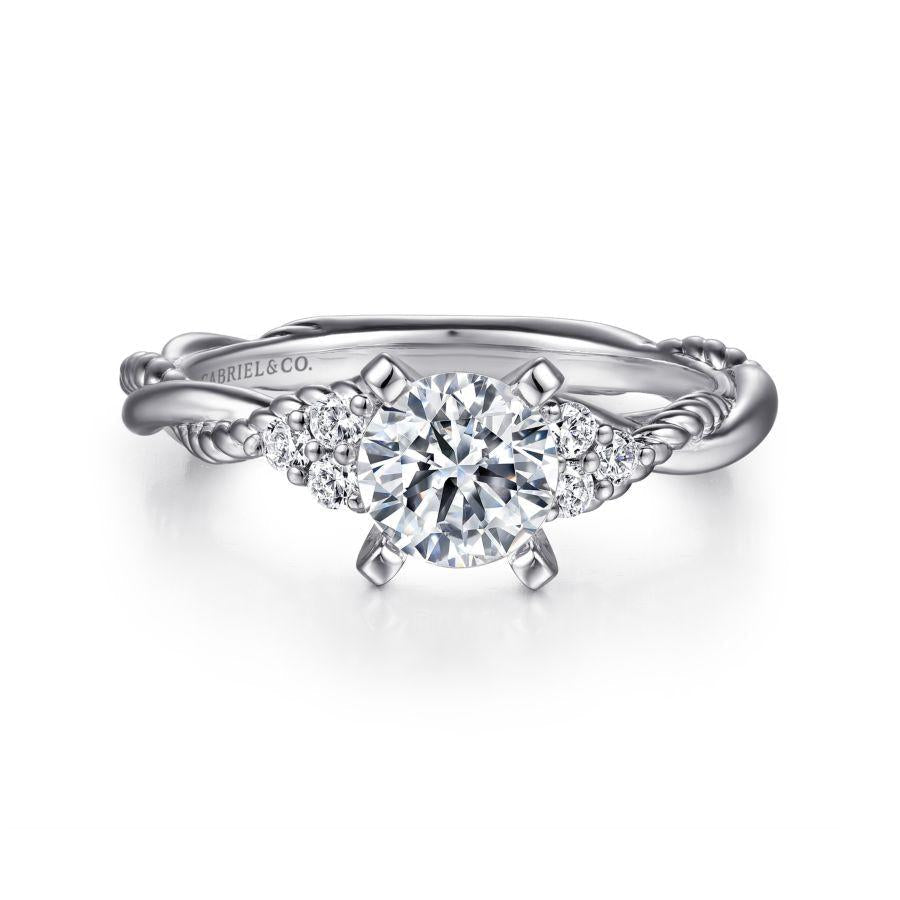 14k white gold round twisted diamond engagement ring
