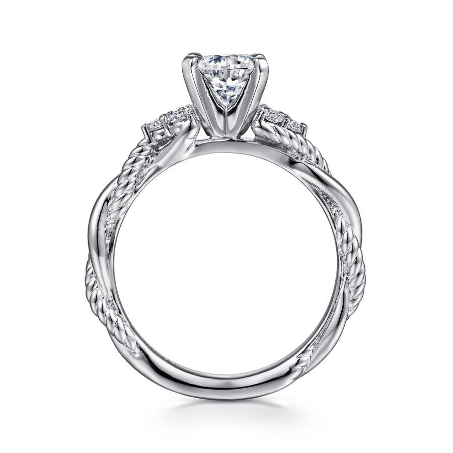 14k white gold round twisted diamond engagement ring