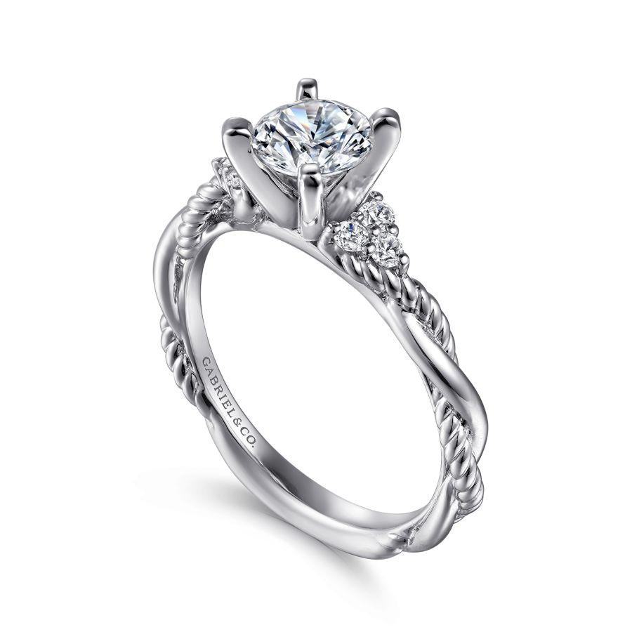 14k white gold round twisted diamond engagement ring