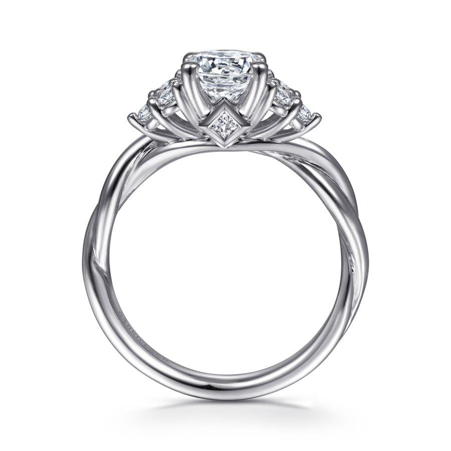 14k white gold round twisted diamond engagement ring