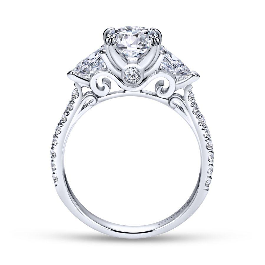 14k white gold oval three stone diamond engagement ring