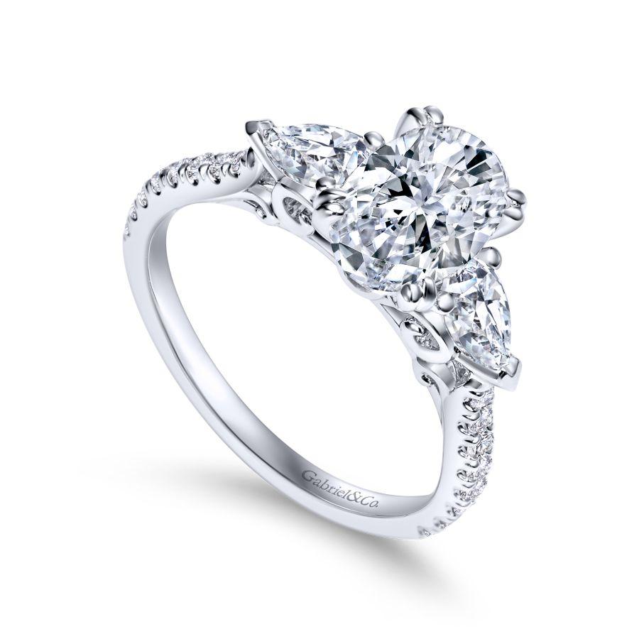 14k white gold oval three stone diamond engagement ring