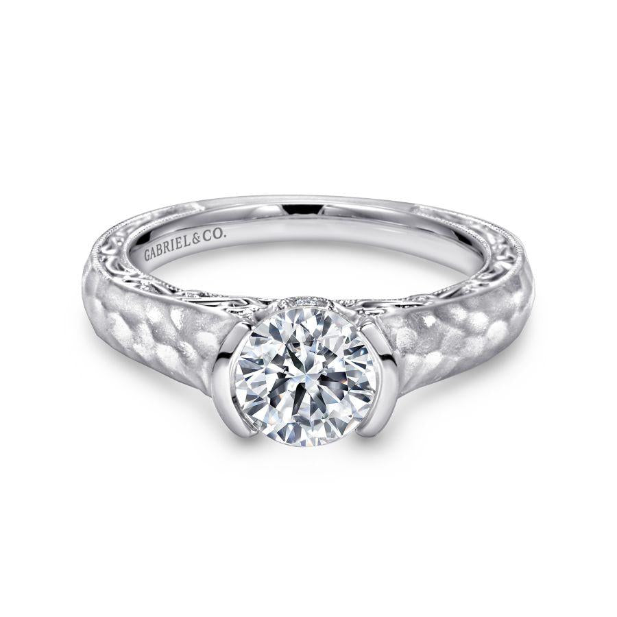 vintage inspired 14k white gold round diamond engagement ring