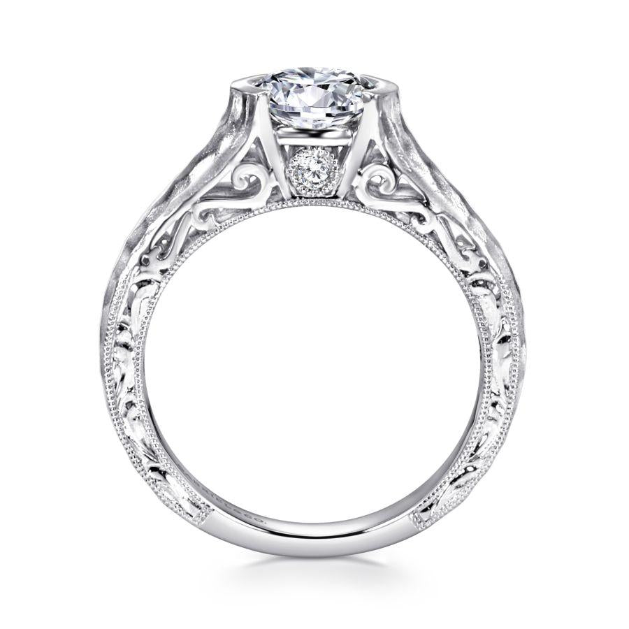 vintage inspired 14k white gold round diamond engagement ring