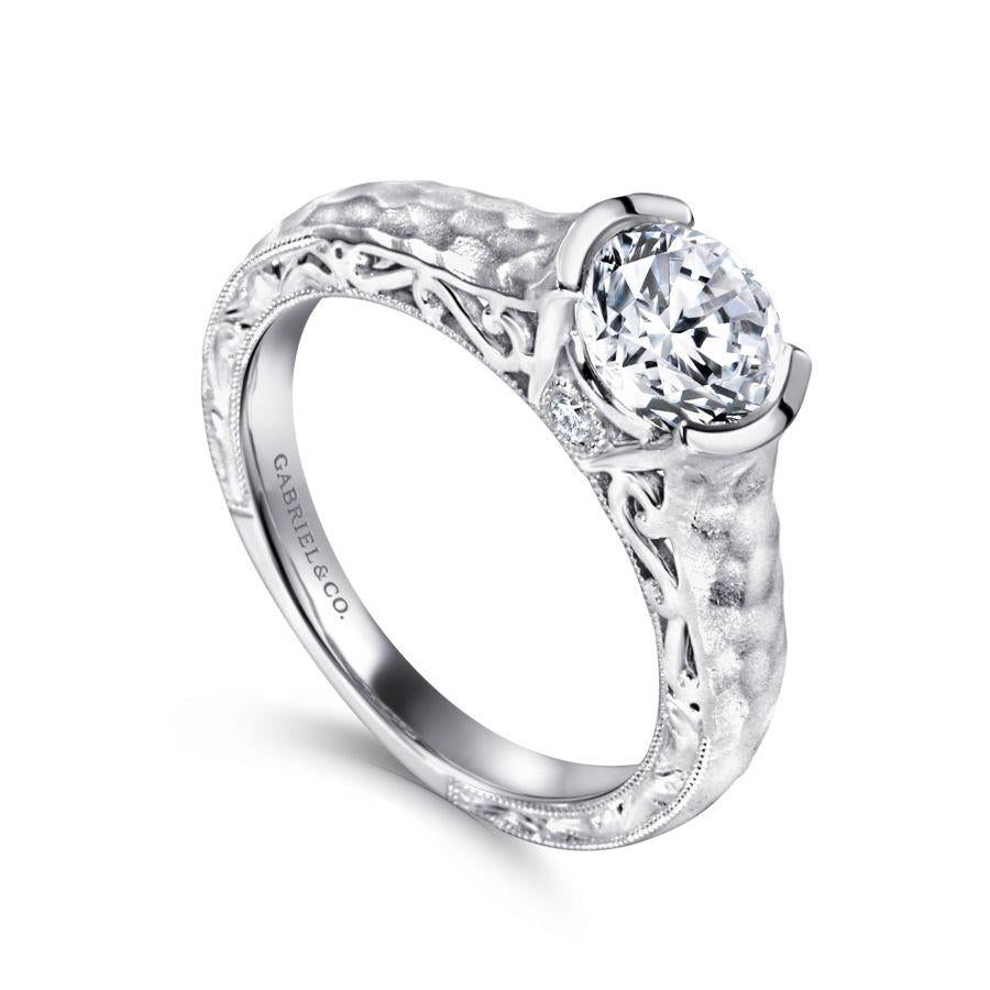 vintage inspired 14k white gold round diamond engagement ring
