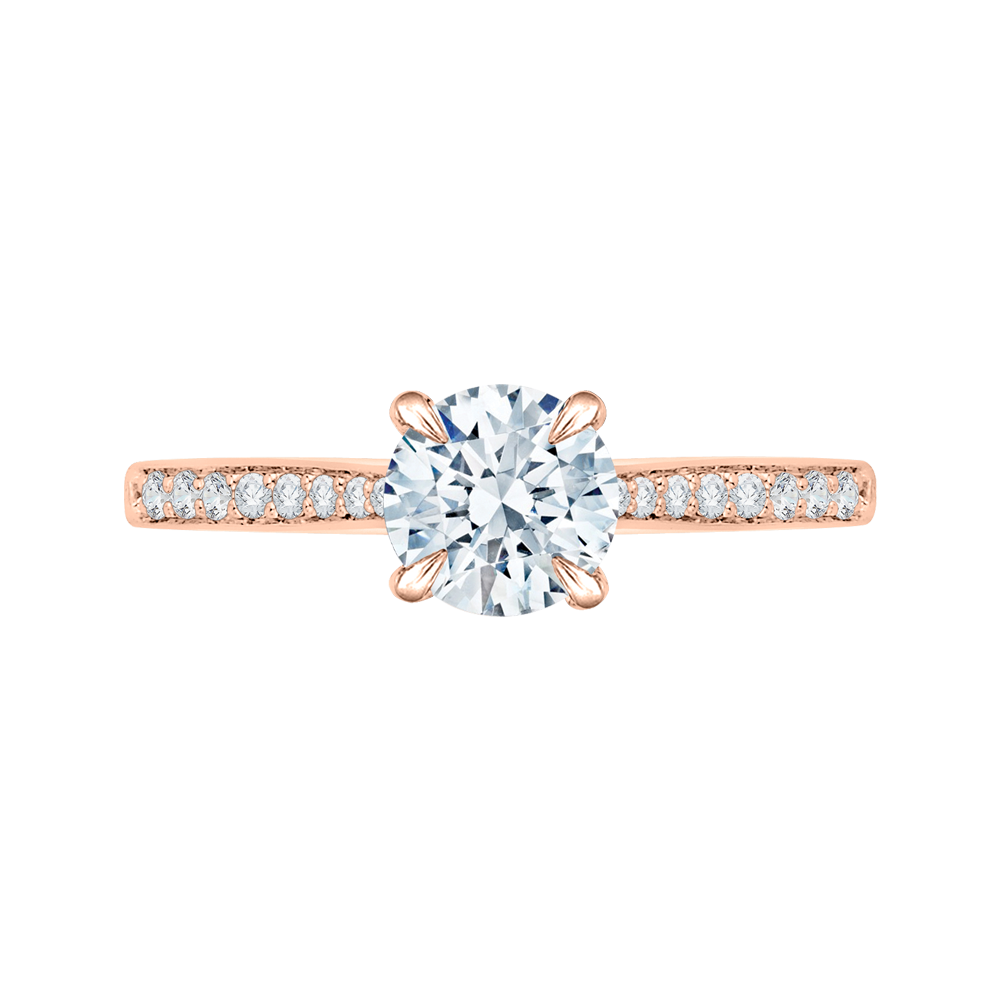 14k rose gold round cut diamond solitaire with accents engagement ring (semi mount)