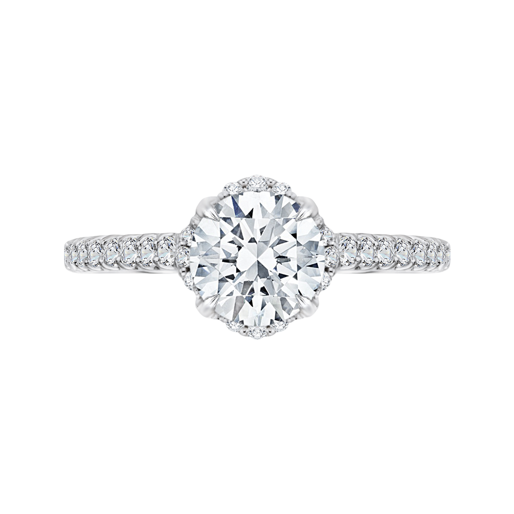 14k white gold round diamond floral engagement ring with euro shank (semi mount)