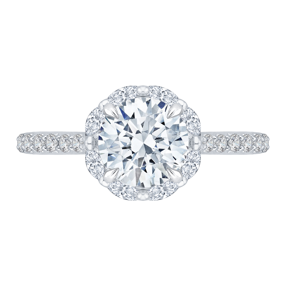 14k white gold round cut diamond halo engagement ring (semi mount)