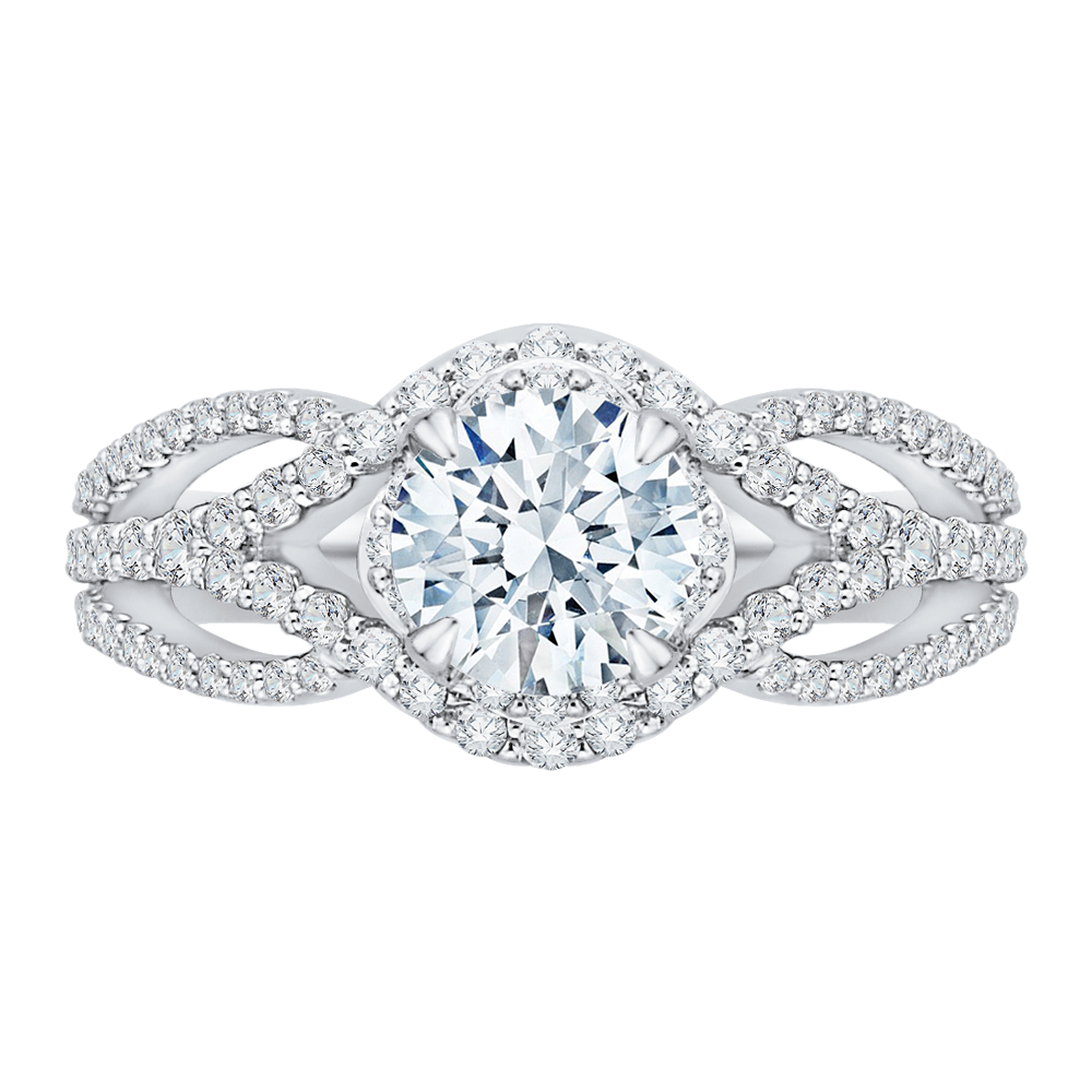 14k white gold round diamond engagement ring with split shank (semi mount)