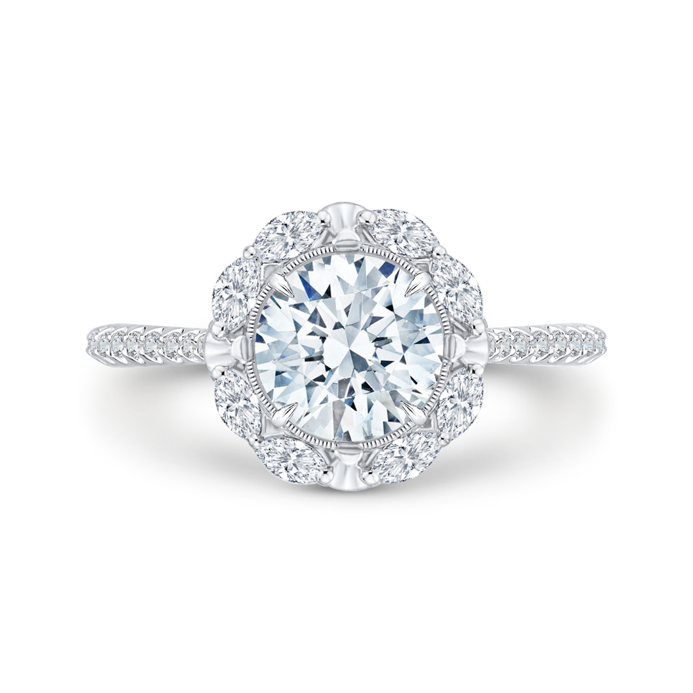 14k white gold round diamond halo engagement ring (semi mount)