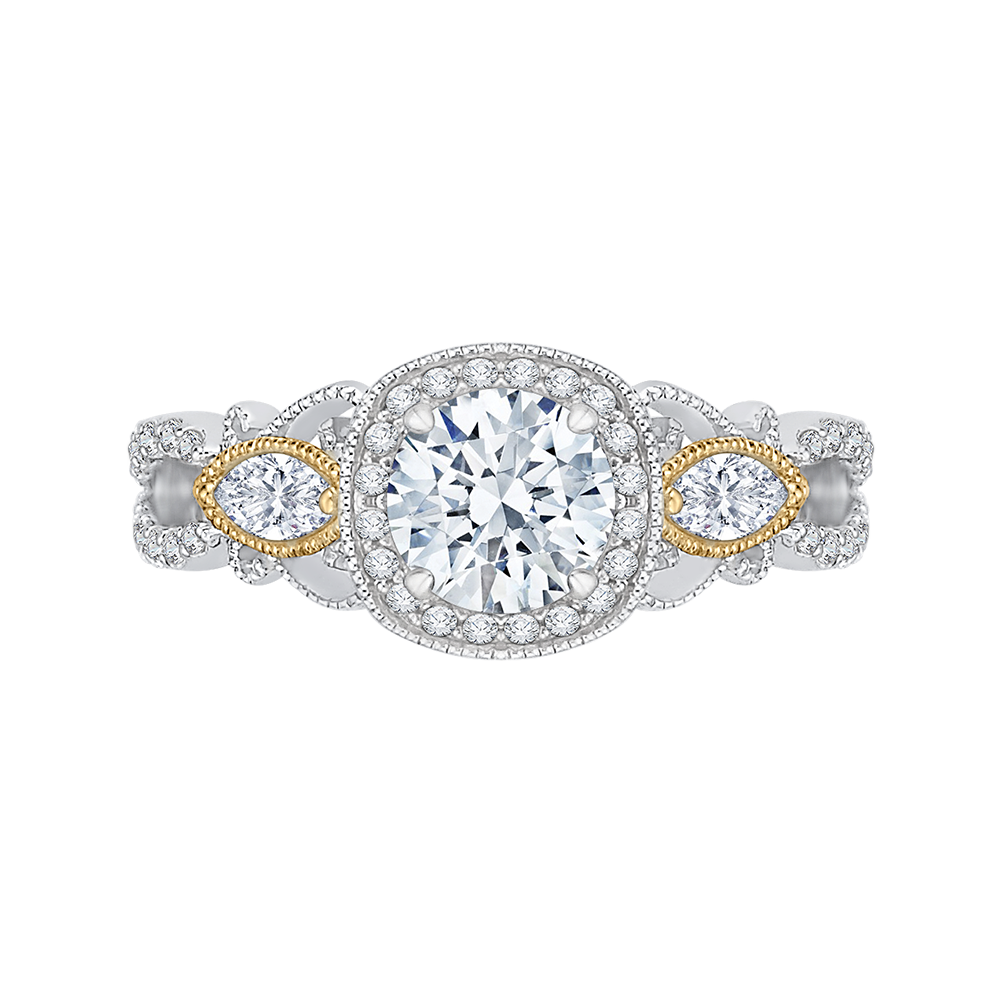 14k tow tone gold round diamond halo engagement ring (semi mount)